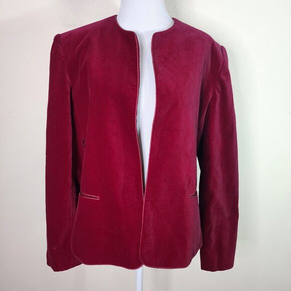 Vintage Emporium Capwell Womens Burgundy Wine Open Front Velvet Blazer Jacket 18 - Picture 1 of 6